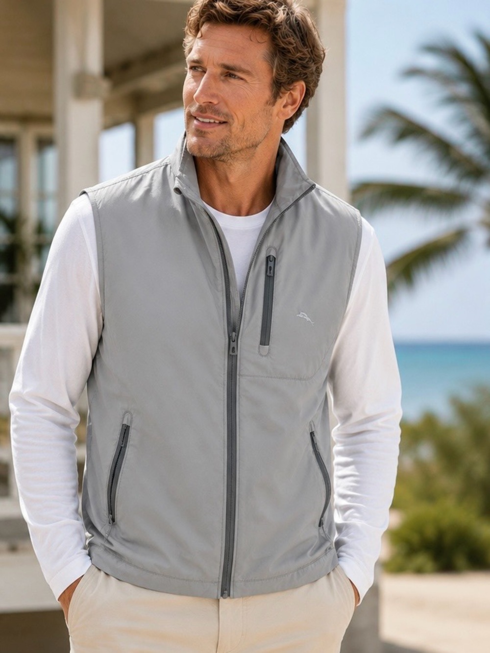 Tommy Bahama Light Gray Zip-Front Men's Vest